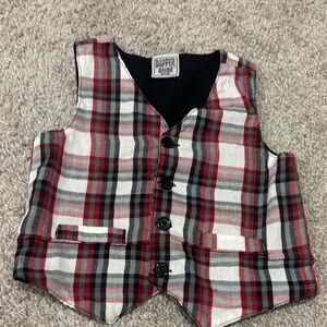 Red Plaid Kids Suspenders Vest